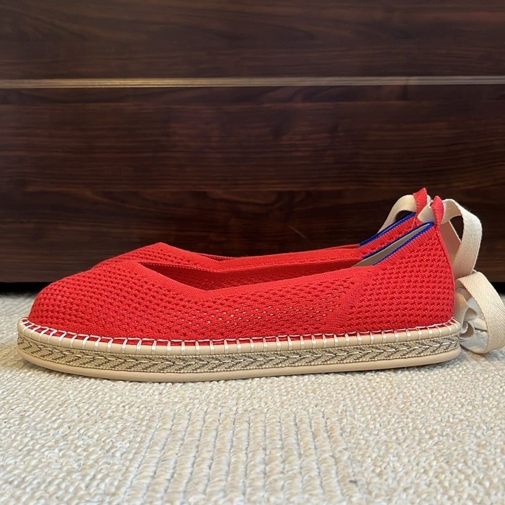 NWOB Rothy's The Espadrille Flats Red Size 11.5 Jute Midsole Ankle Ties - Picture 5 of 10